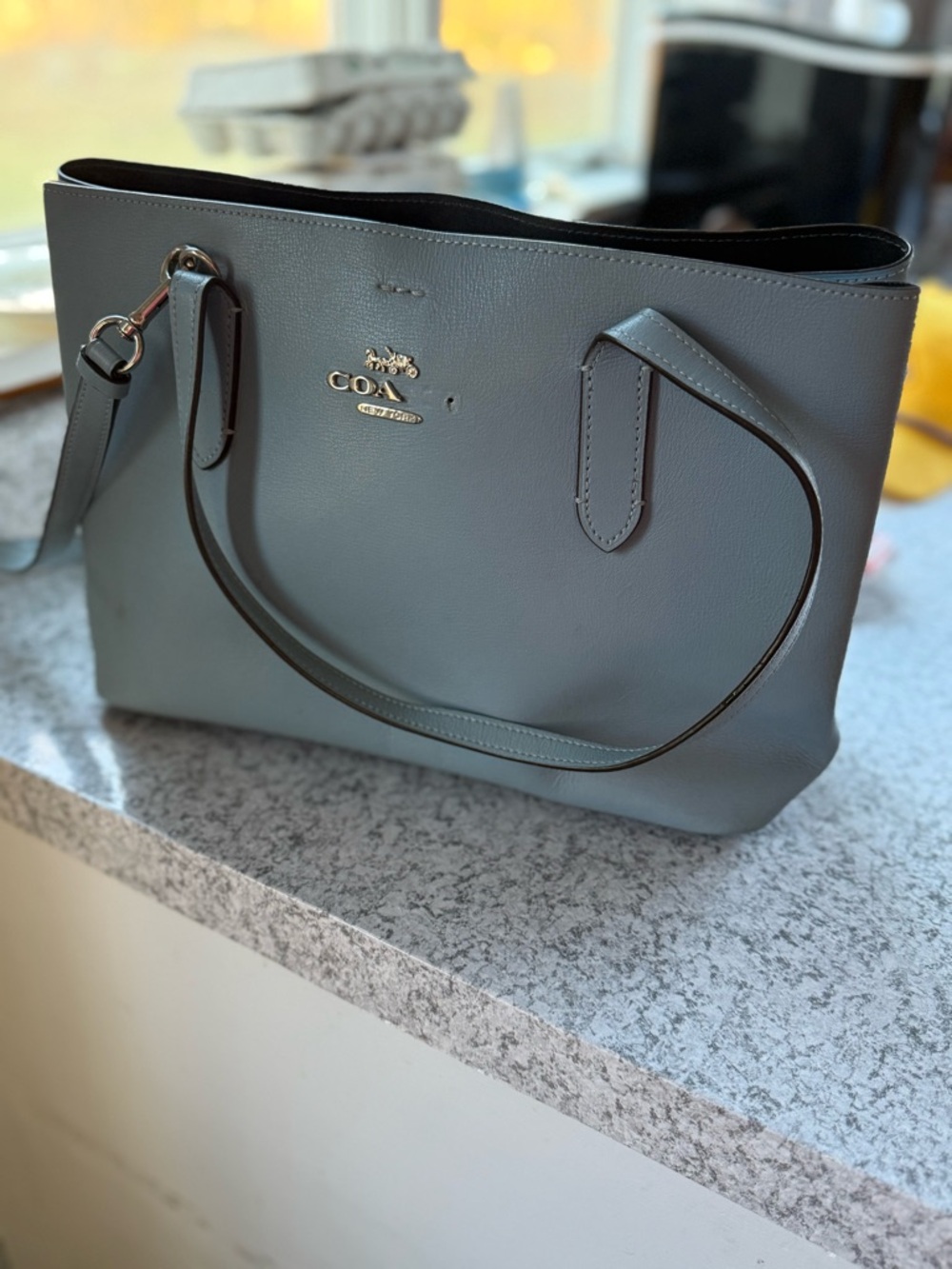 Coach Slate Blue Leather Tote with Gold Hardware - Picture 1 of 6